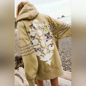 NWT FP Movement by Free People Floral Embroidered Hoodie - Olive